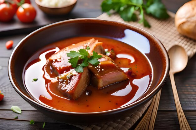 Stewed pork leg in gravy soup