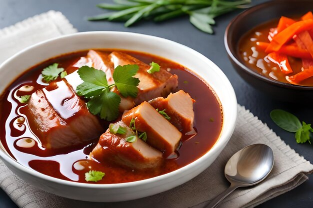 Stewed pork leg in gravy soup