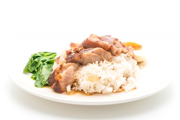 Stewed pork leg with rice and vegetable 