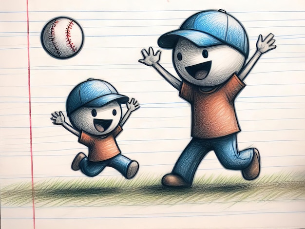 Photo stick figure father and son playing ball