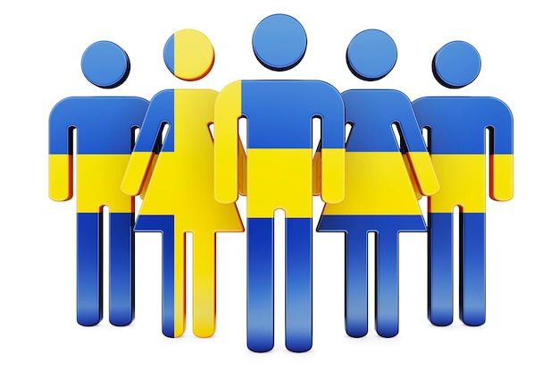 Фигурки со шведским флагом Социальное сообщество и граждане Швеции 3D-рендеринг