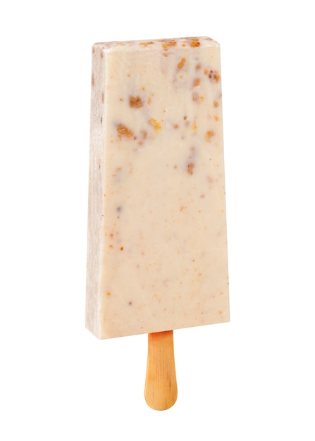 Stick ice cream peanut candy flavor isolated on wood background. Mexican Pallets