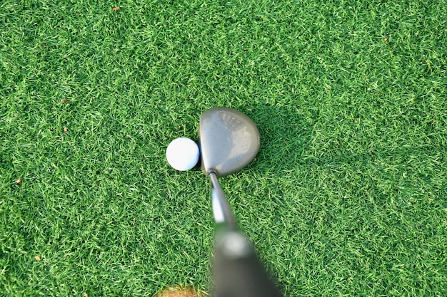 Photo stick with a ball on an artificial golf course