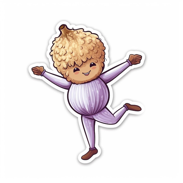 A sticker of a acorn with a cute face.