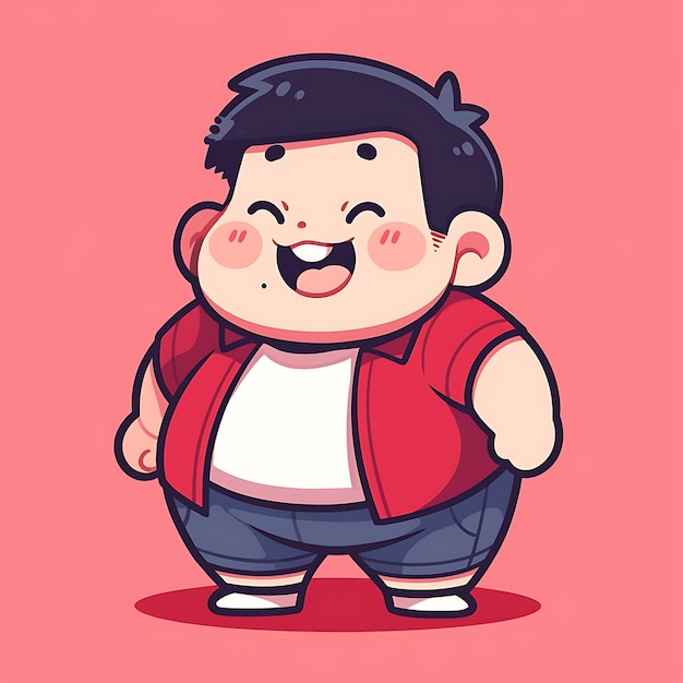 스티커 애니메이션 소년 뚱뚱한 귀여운 통통한 만화와 굵은 벡터 굵은 선 디자인 차이 포즈