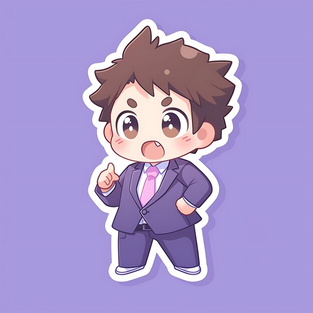 Sticker anime boys fat cute chubby cartoon with bold vector bold line design with difference pose