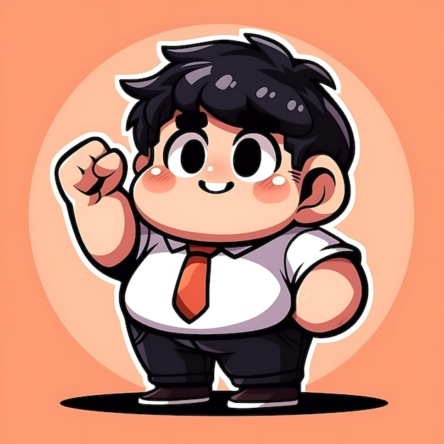 Sticker anime boys fat cute chubby cartoon with bold vector bold line design with difference pose