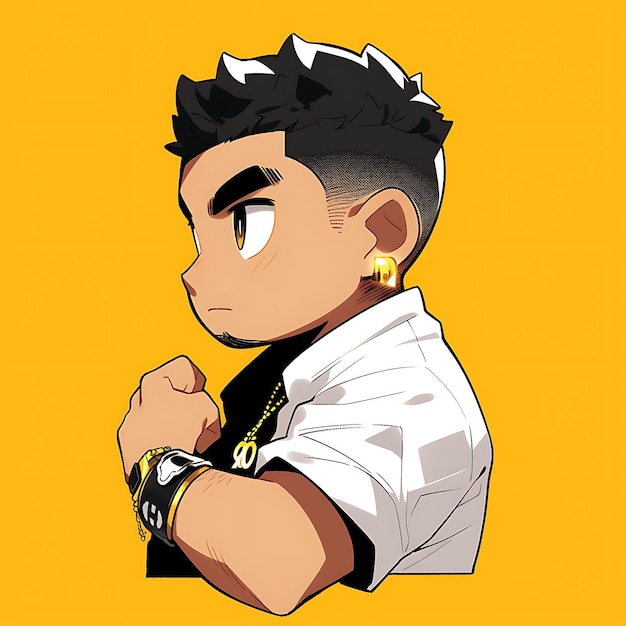 Sticker anime boys fat cute chubby cartoon with bold vector bold line design with difference pose