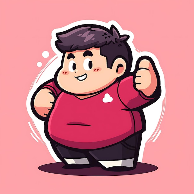 Sticker Anime Boys Fat Cute Mollig Cartoon met gewaagde Vector Bold Line Design met verschil Pose