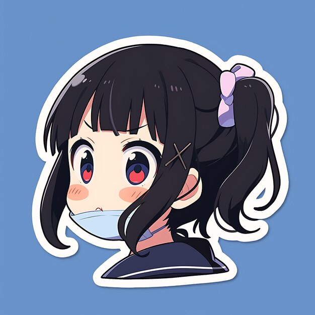 Photo sticker anime girl cute chubby cartoon with bold vector bold line design with difference pose