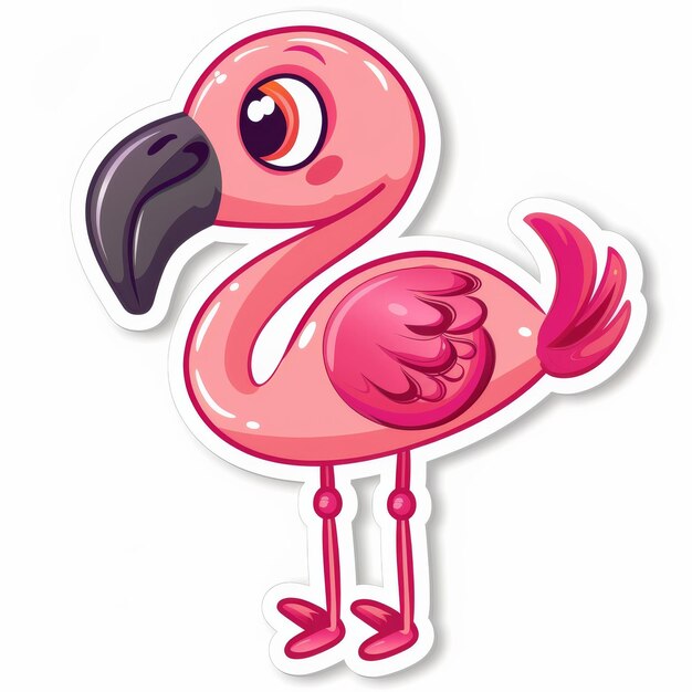 Photo sticker art flamingo illustration and animal icon or emoji for creative logo with white background