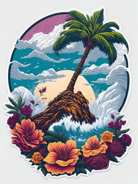 Photo a sticker artwork of graphic of majestic palm tree in digital painting style