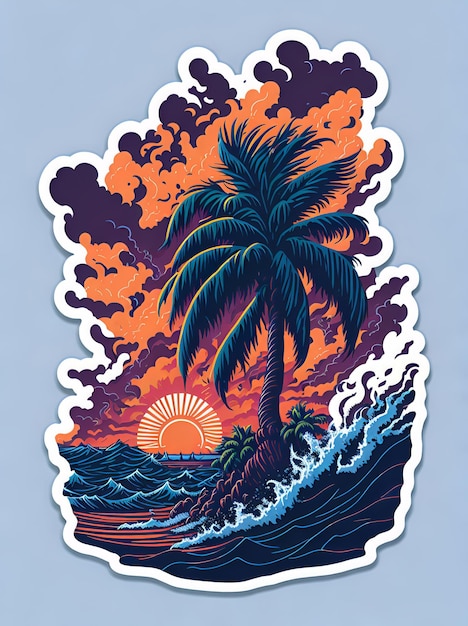 A sticker artwork of tshirt graphic of majestic palm