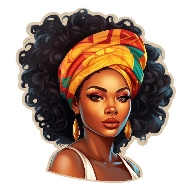 Sticker of a beautiful African Barbie on a white background