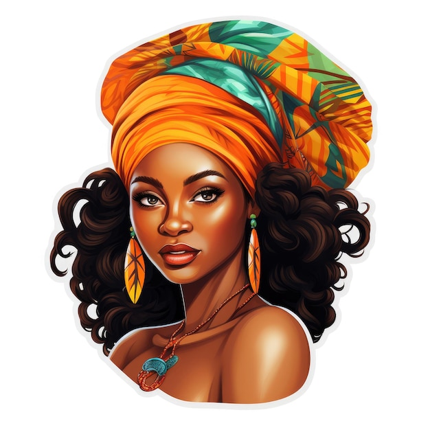 Sticker of a beautiful African Barbie on a white background