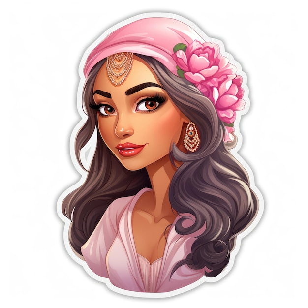 Sticker of a beautiful Arabian Barbie on a white background