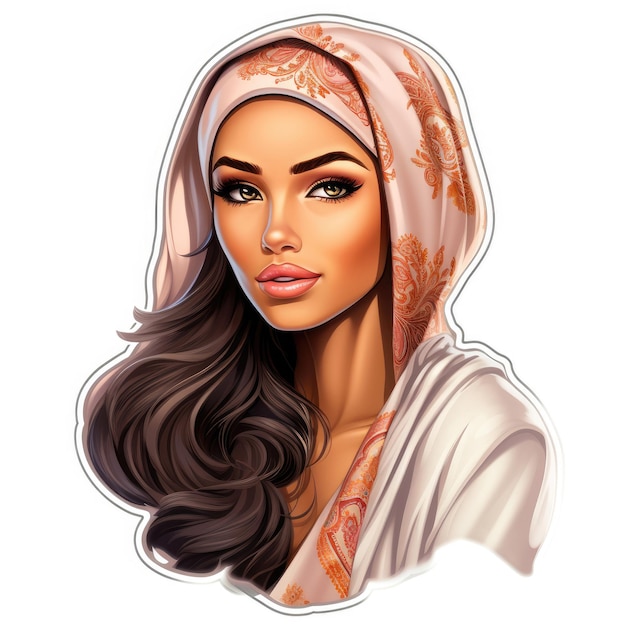 Sticker of a beautiful Arabian Barbie on a white background