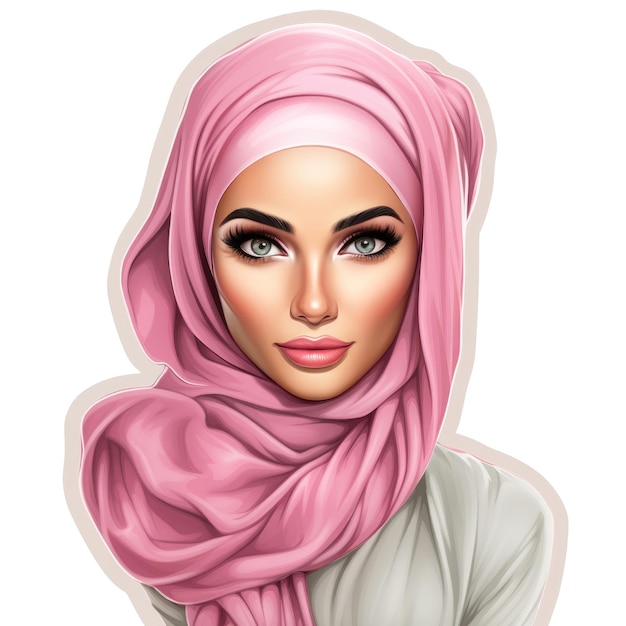 Sticker of a beautiful Arabian Barbie on a white background