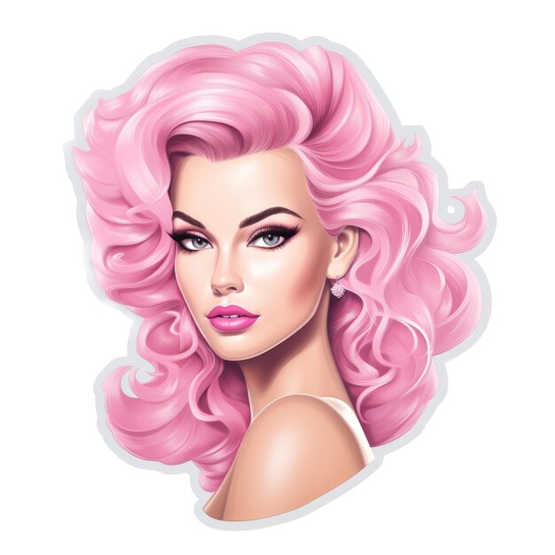 Sticker of Beautiful Barbie on a white background