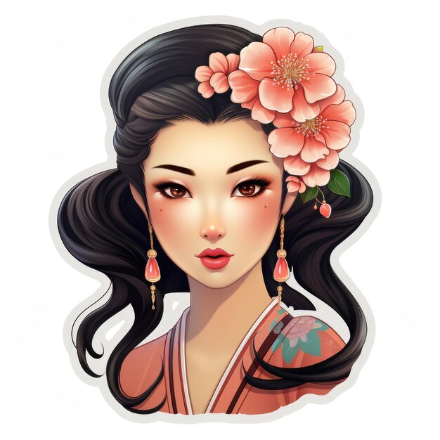 Sticker of a beautiful Chinese Barbie on a white background