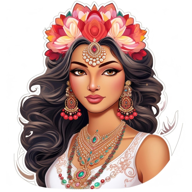 Sticker of a beautiful indian barbie on a white background