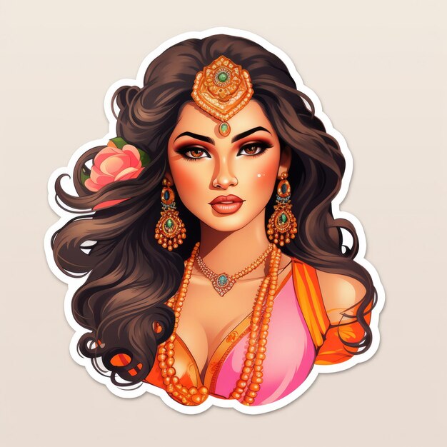 Sticker of a beautiful Indian Barbie on a white background