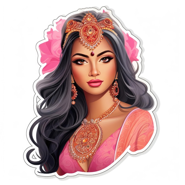 Sticker of a beautiful Indian Barbie on a white background