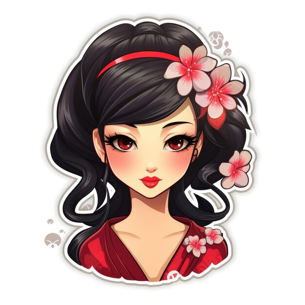 Sticker of a beautiful Japanese Barbie on a white background