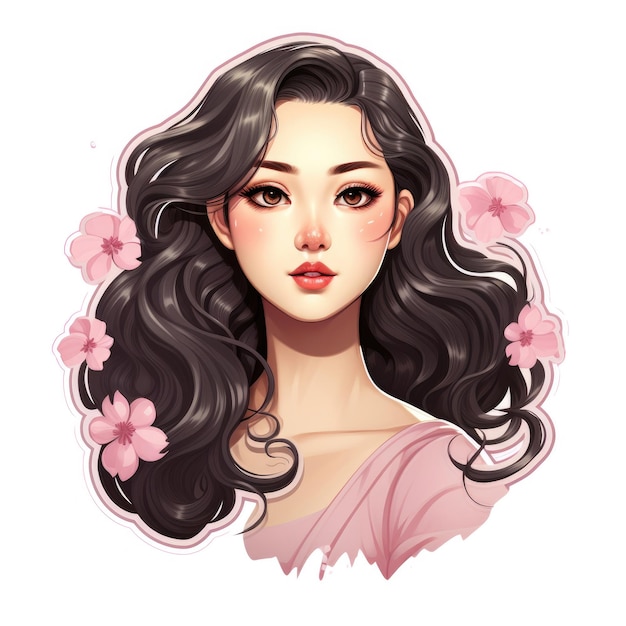 Sticker of a beautiful Korean Barbie on a white background