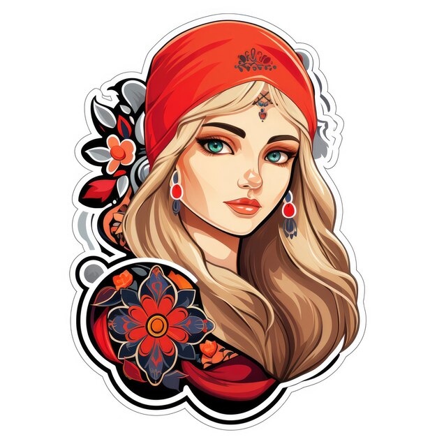 Sticker of a beautiful ukrainian barbie on a white background