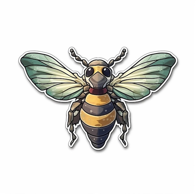 A sticker of a bee with a yellow and black body generative ai