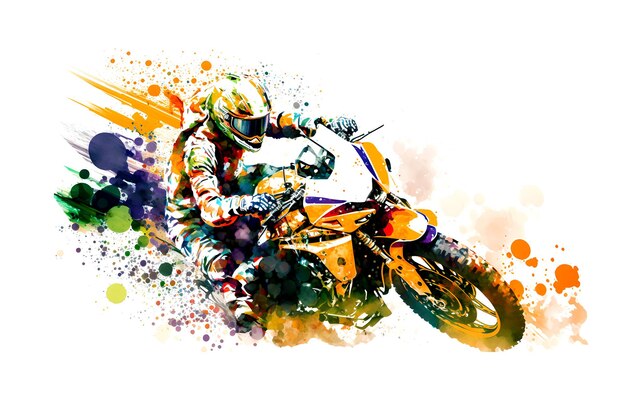 Sticker of Biker on sport motorcycle in watercolor style on white background Neural network generated art