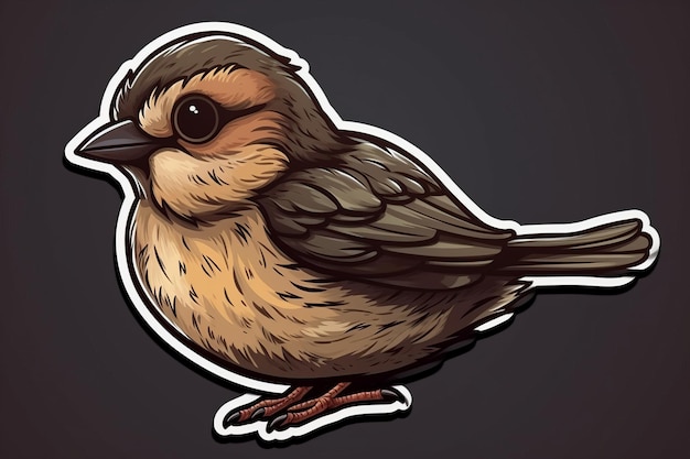 A sticker of a bird with brown feathers and a black background that says'a little bird '