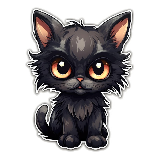 주황색 눈을 가진 검은 고양이 스티커 디지털 이미지