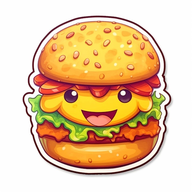 A sticker of a burger with the words burger on it