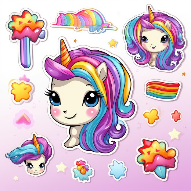 Photo sticker cartoon cute unicorn ai generative