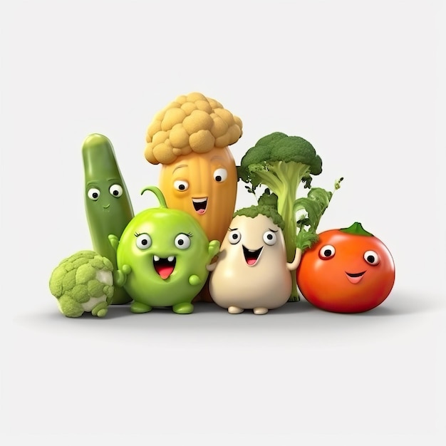 Foto sticker cartoon schattige groenten witte achtergrond 12k hig g