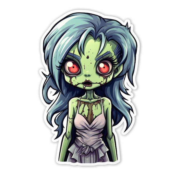 A sticker of a cartoon zombie girl Digital image