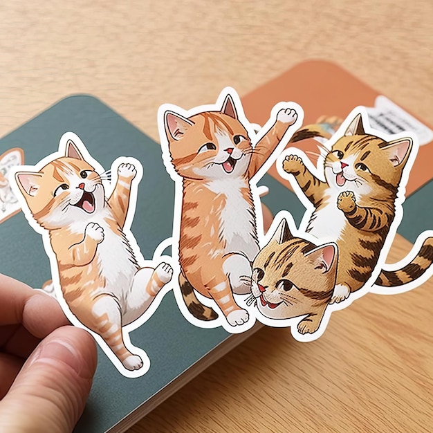 A sticker of cats with one of them saying " cat ".