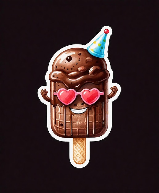 Photo a sticker of chocolate ice cream with a heart on it