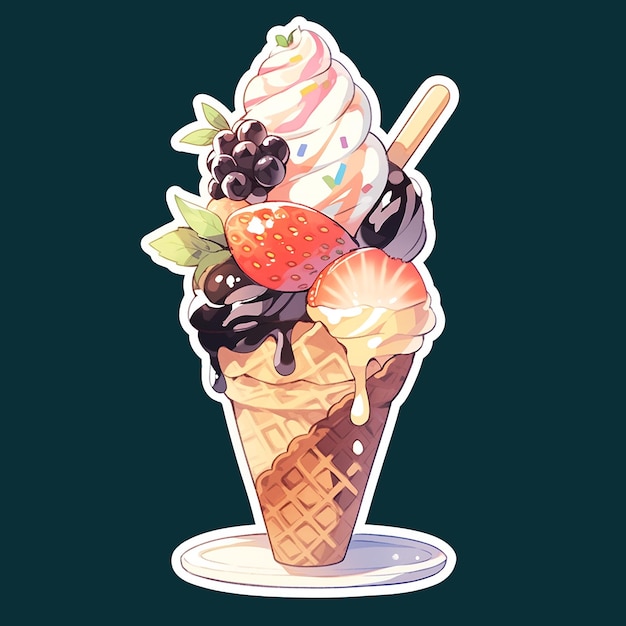 Sticker chocolate mix berry soft cream cone kawaii