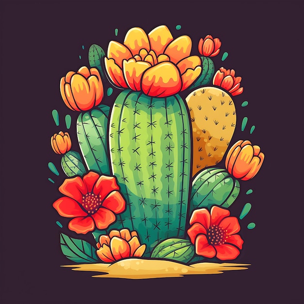 Photo a sticker colorful cactus flower vector illustration background