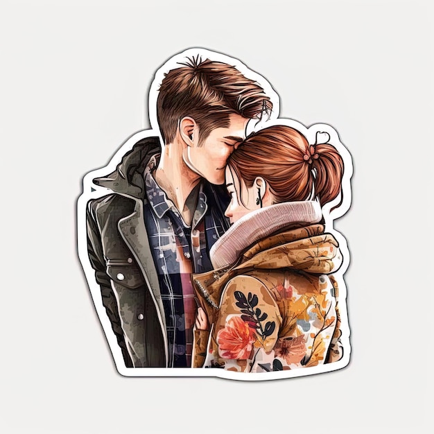 A sticker of a couple with the word love on it