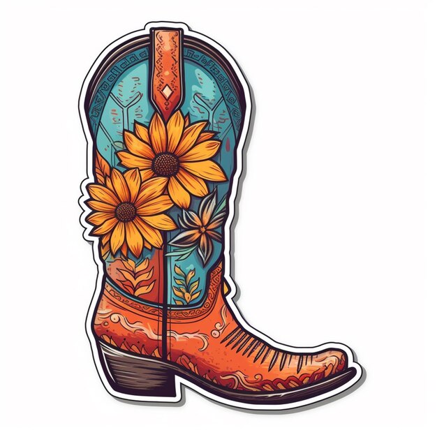 a sticker of a cowboy boot with a sunflower on it generative ai