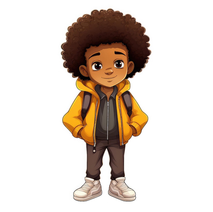 Photo sticker of a cute afro boy in urban clothes isolated on white background