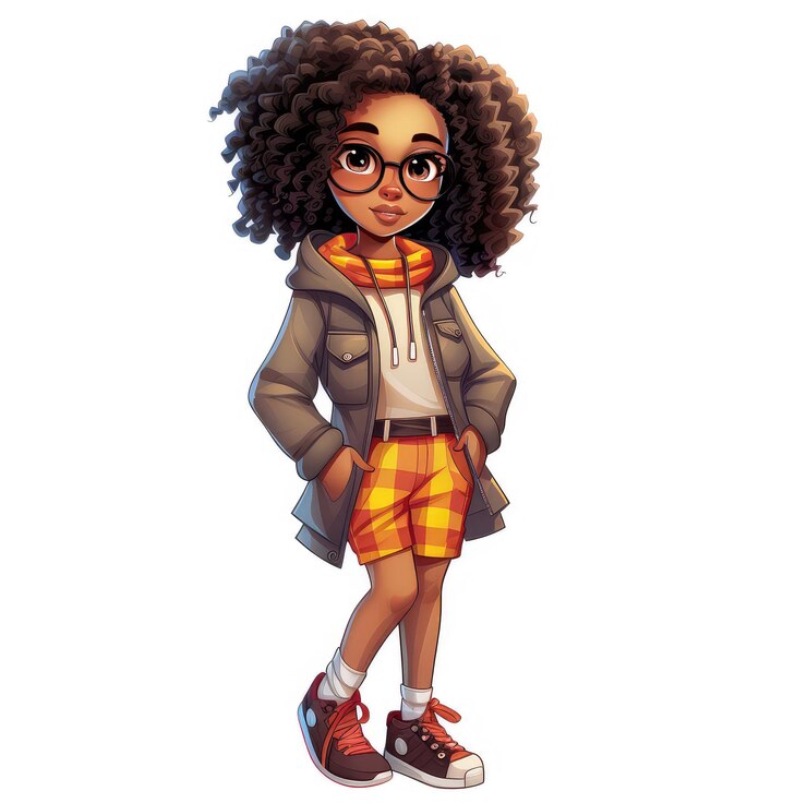फोटो sticker of a cute afro girl in urban clothes isolated on white background