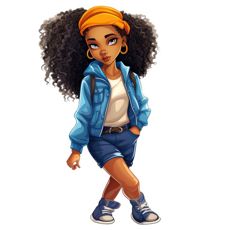 फोटो sticker of a cute afro girl in urban clothes isolated on white background