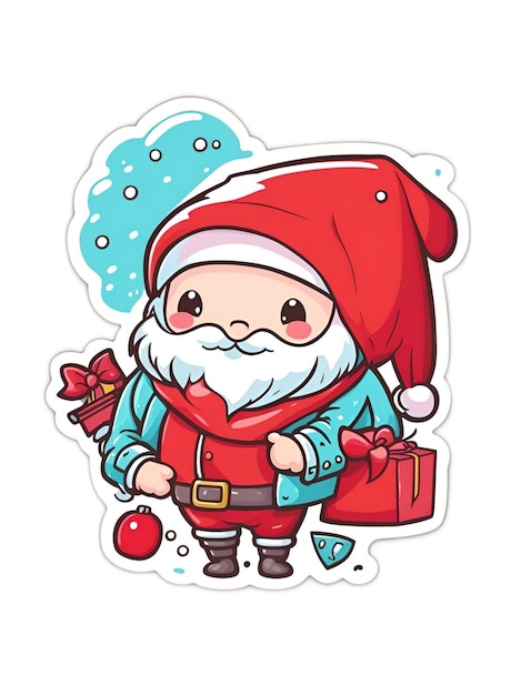 sticker of cute cartoon Santa Claus coming in Christmas day with gifts