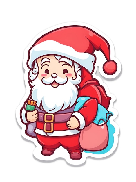 크리스마스 날에 선물로 오는 사랑스러운 만화 산타클로스의 스티커