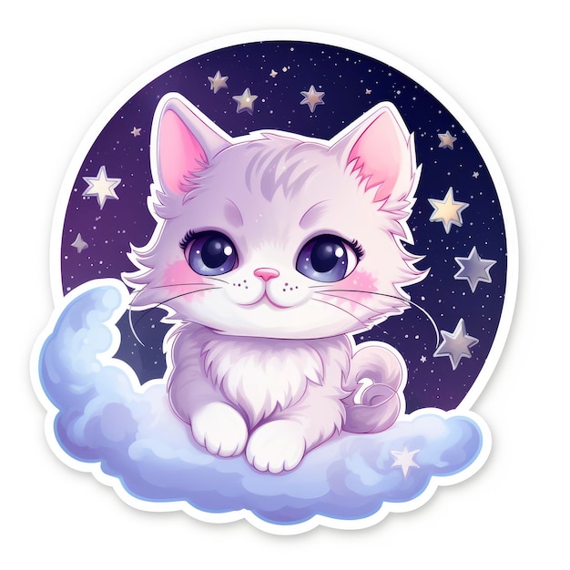 Sticker cute kawaii cat moon